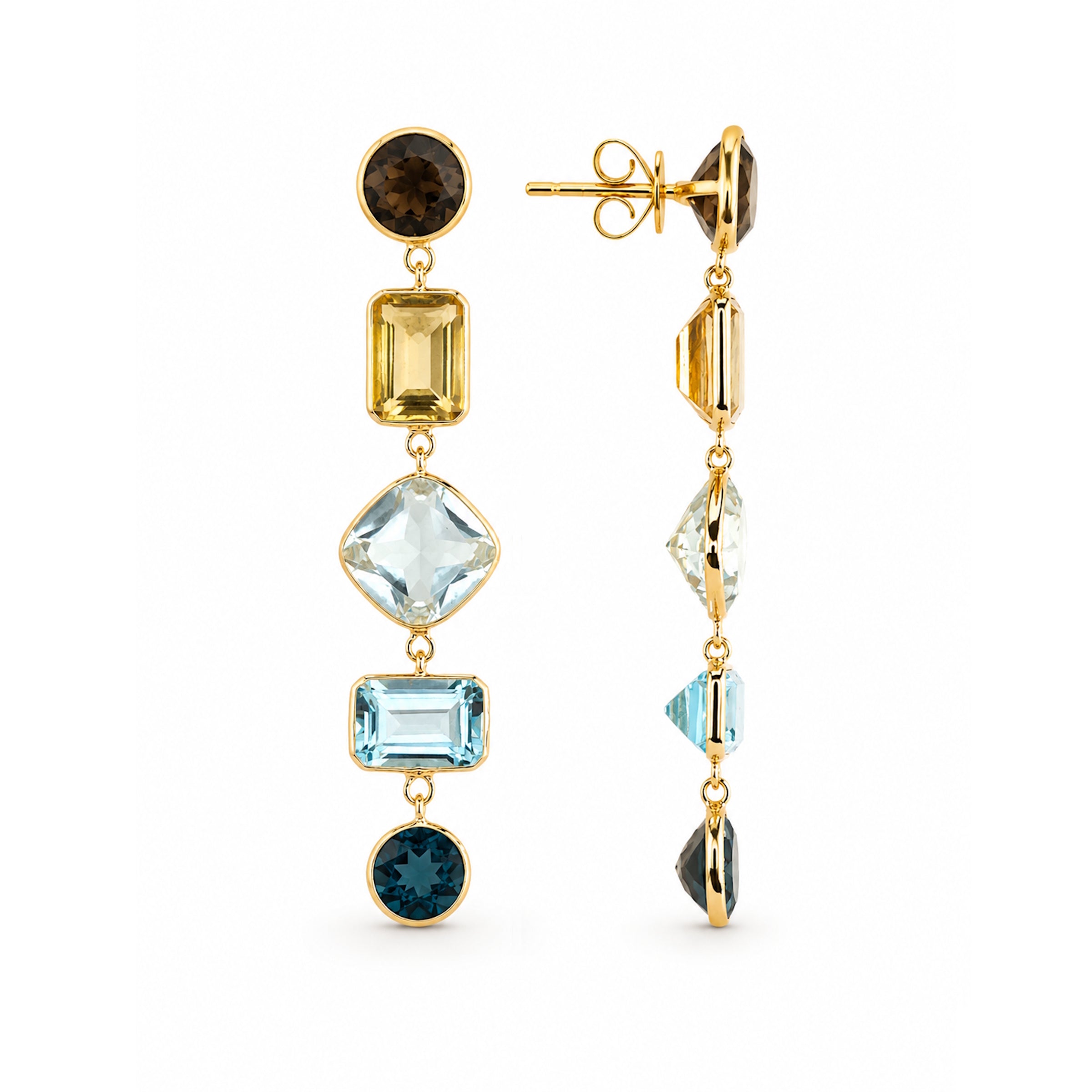 14k Multi Stone Mix Shapes Bezel Dangle Earring
