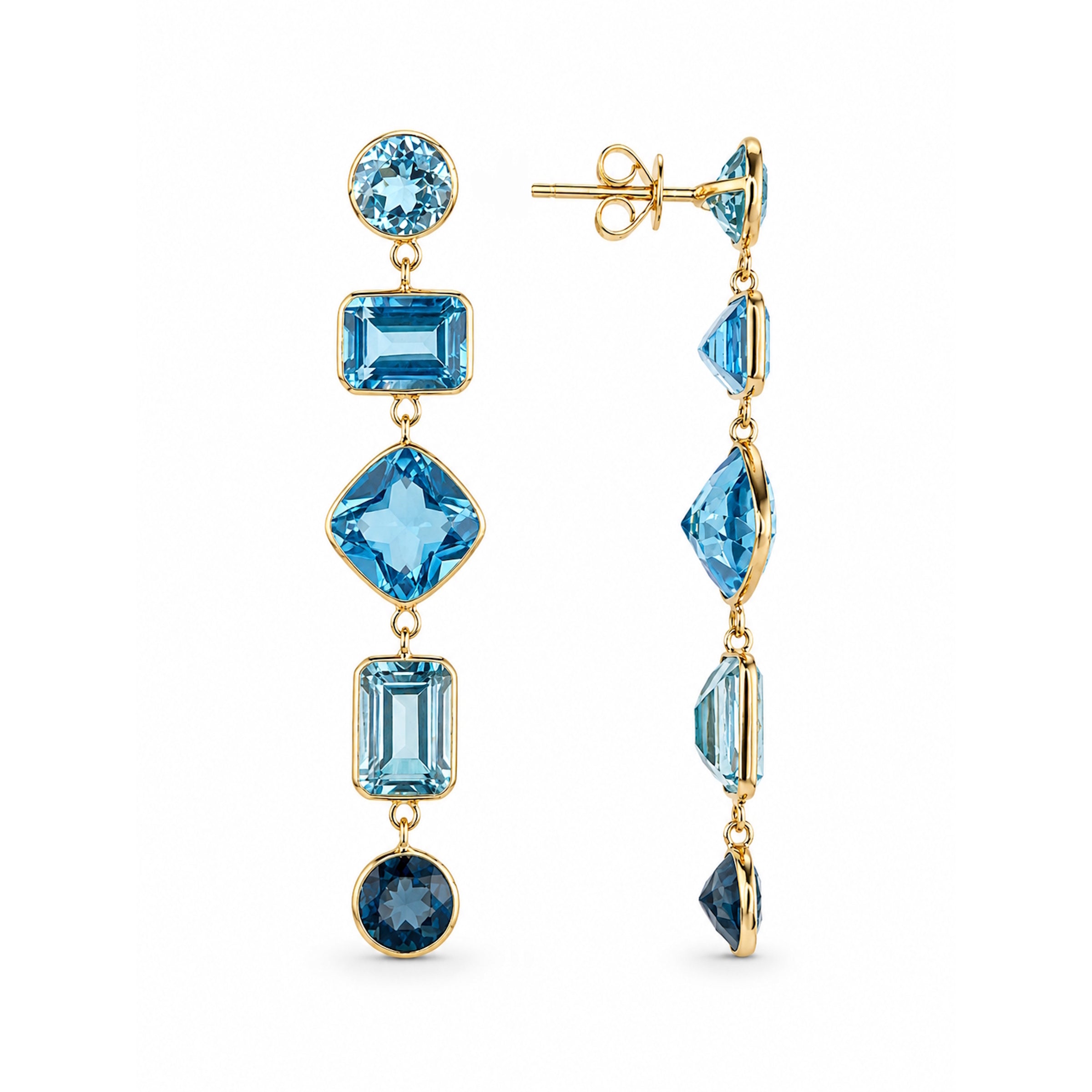 14k Multi Stone Mix Shapes Bezel Dangle Earring