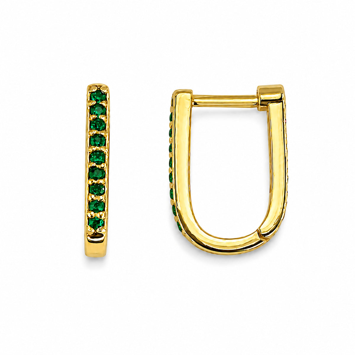 14k Emerald Diamond Ruby Sapphire U-Shape Earring
