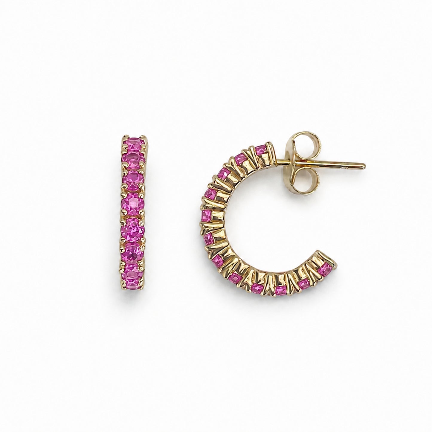 14k Pink Sapphire Open Hoop Earring