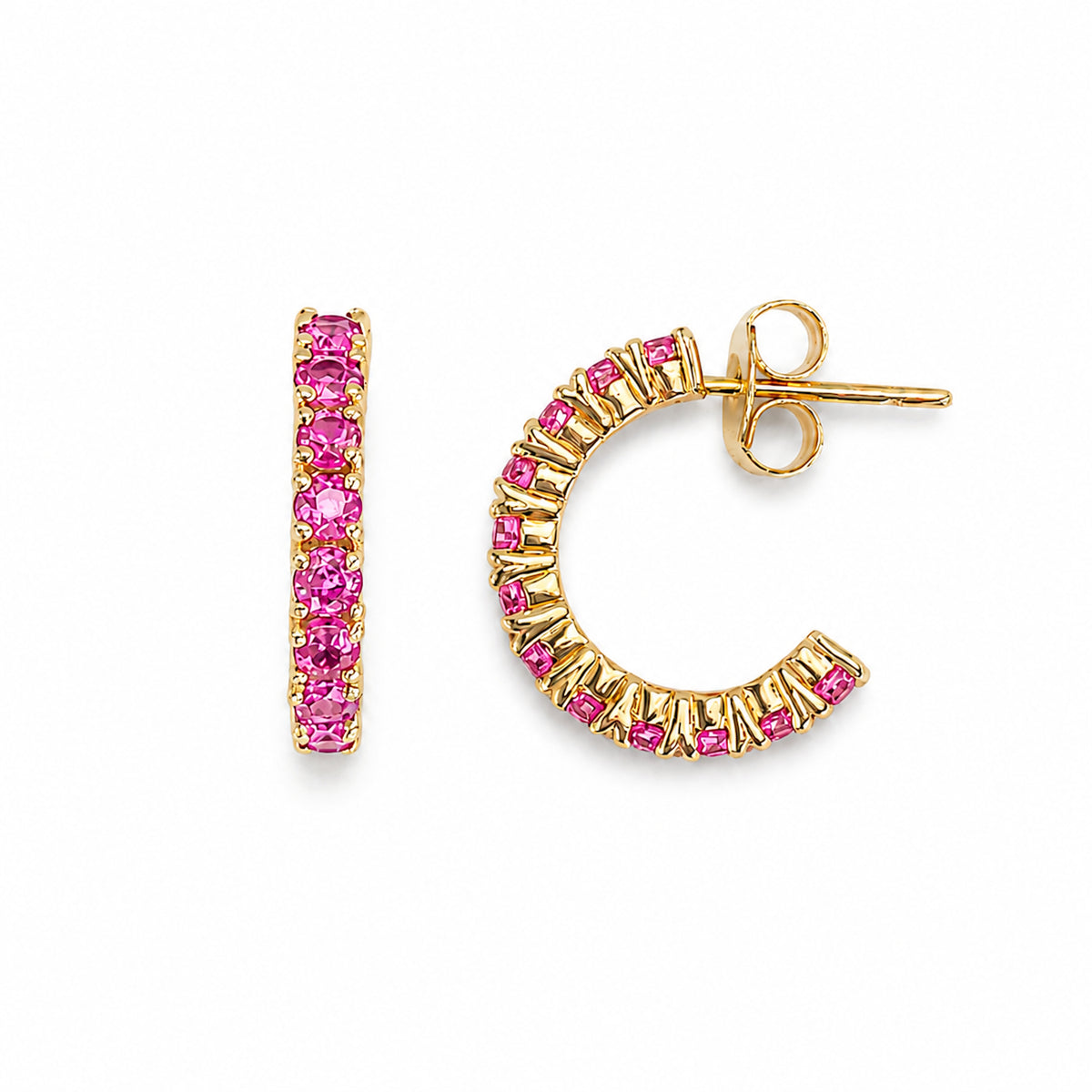 14k Gemstones Open Hoop Earring