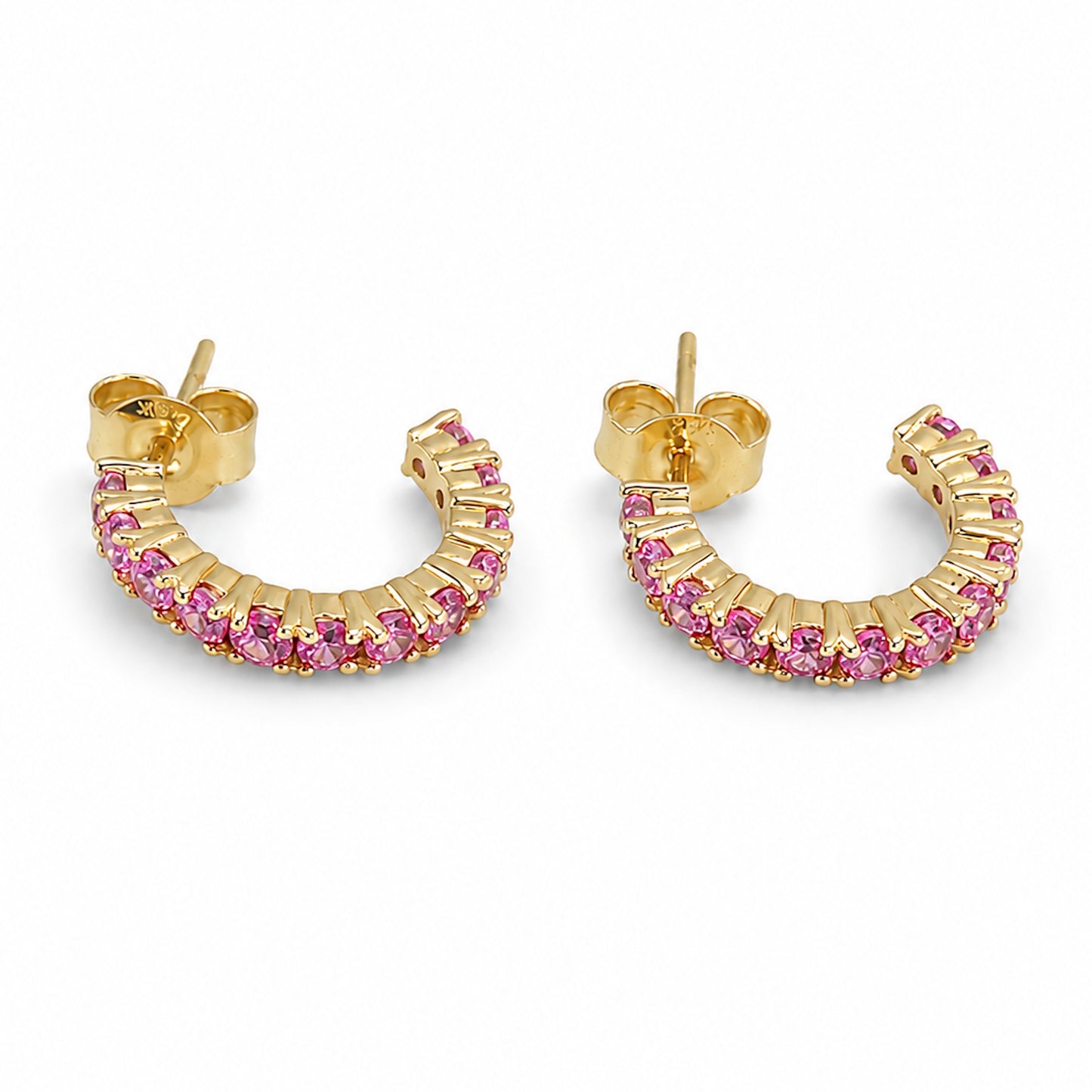 14k Pink Sapphire Open Hoop Earring