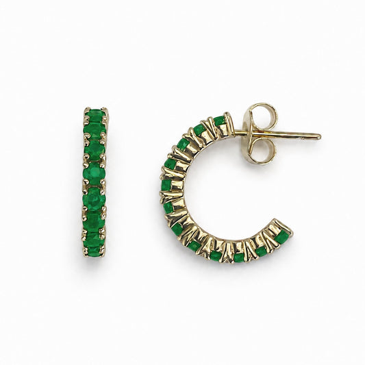 14k Emerald Open Hoop Earring