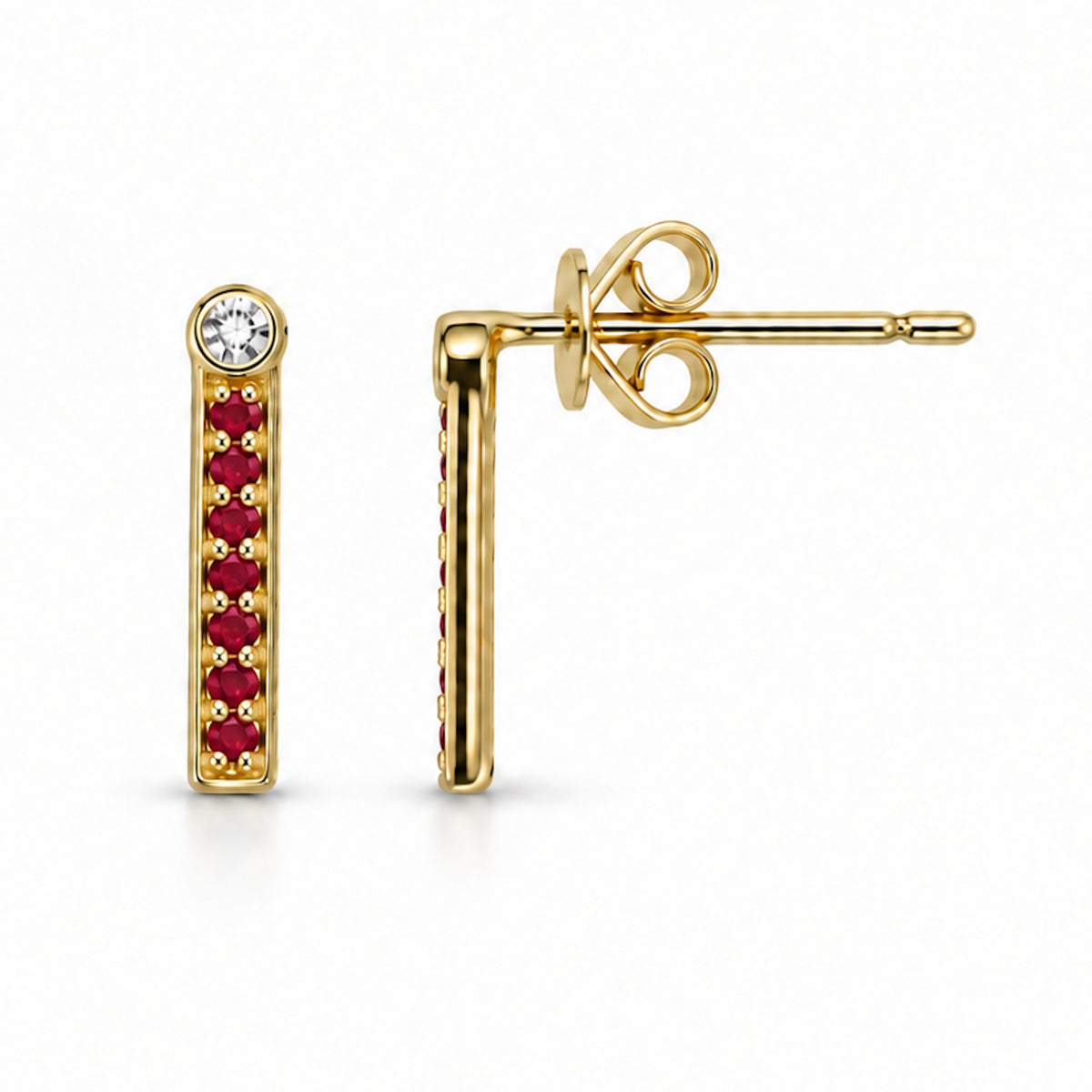 14k Ruby - Sappire & Diamond Bar Post Earring