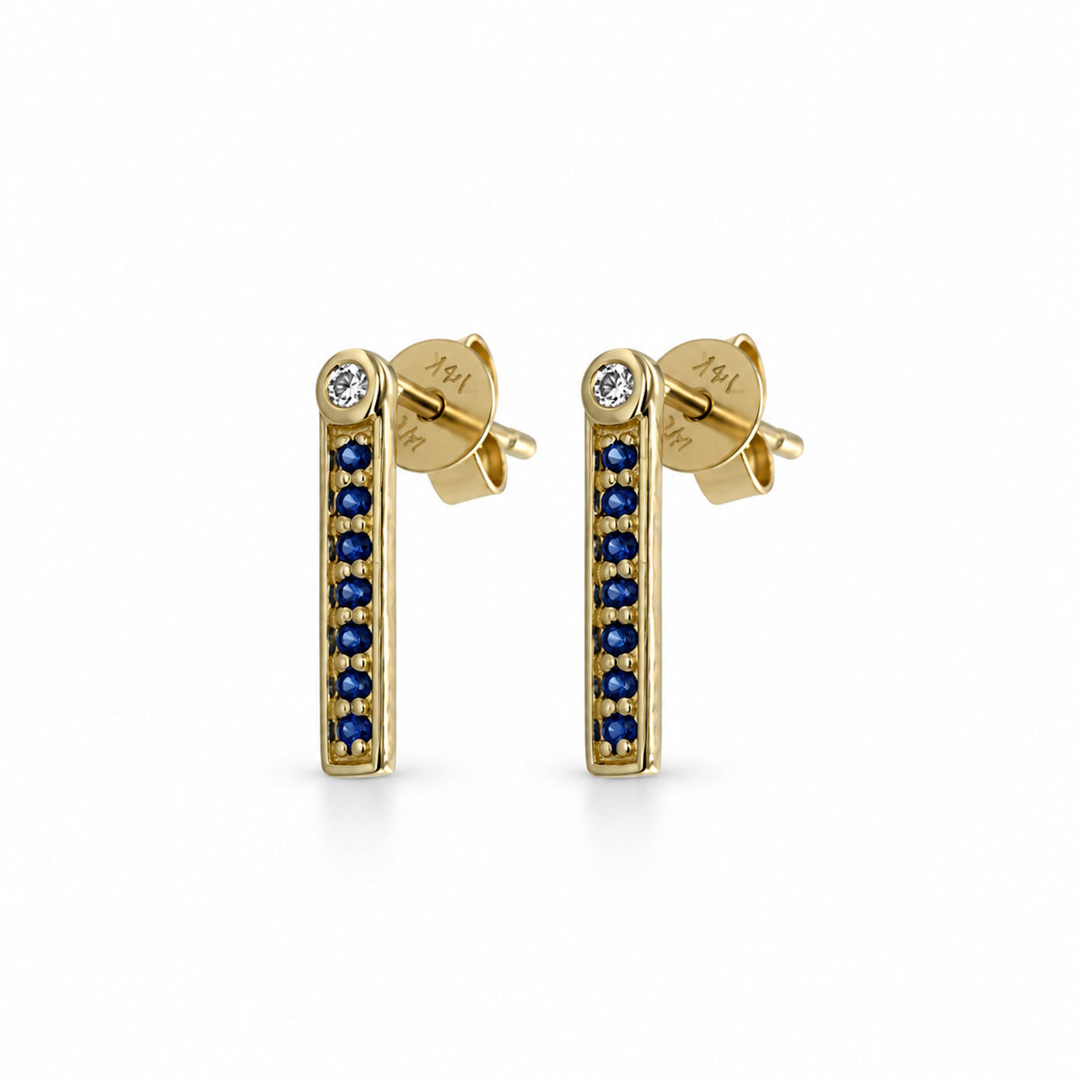14k Ruby - Sappire & Diamond Bar Post Earring