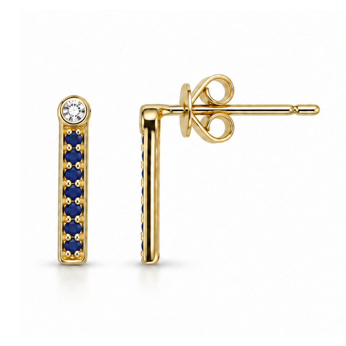 14k Ruby - Sappire & Diamond Bar Post Earring