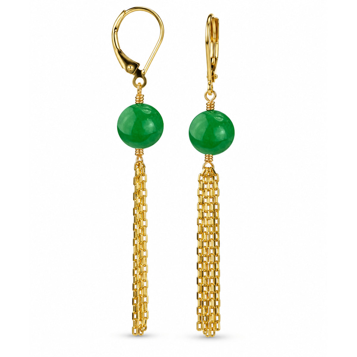 14k Multi gemstones Gold chain Tassel Leverback Earring