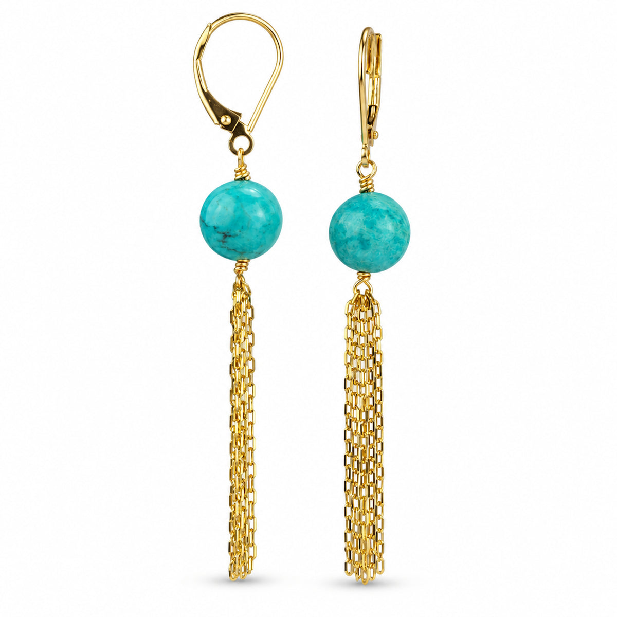 14k Multi gemstones Gold chain Tassel Leverback Earring