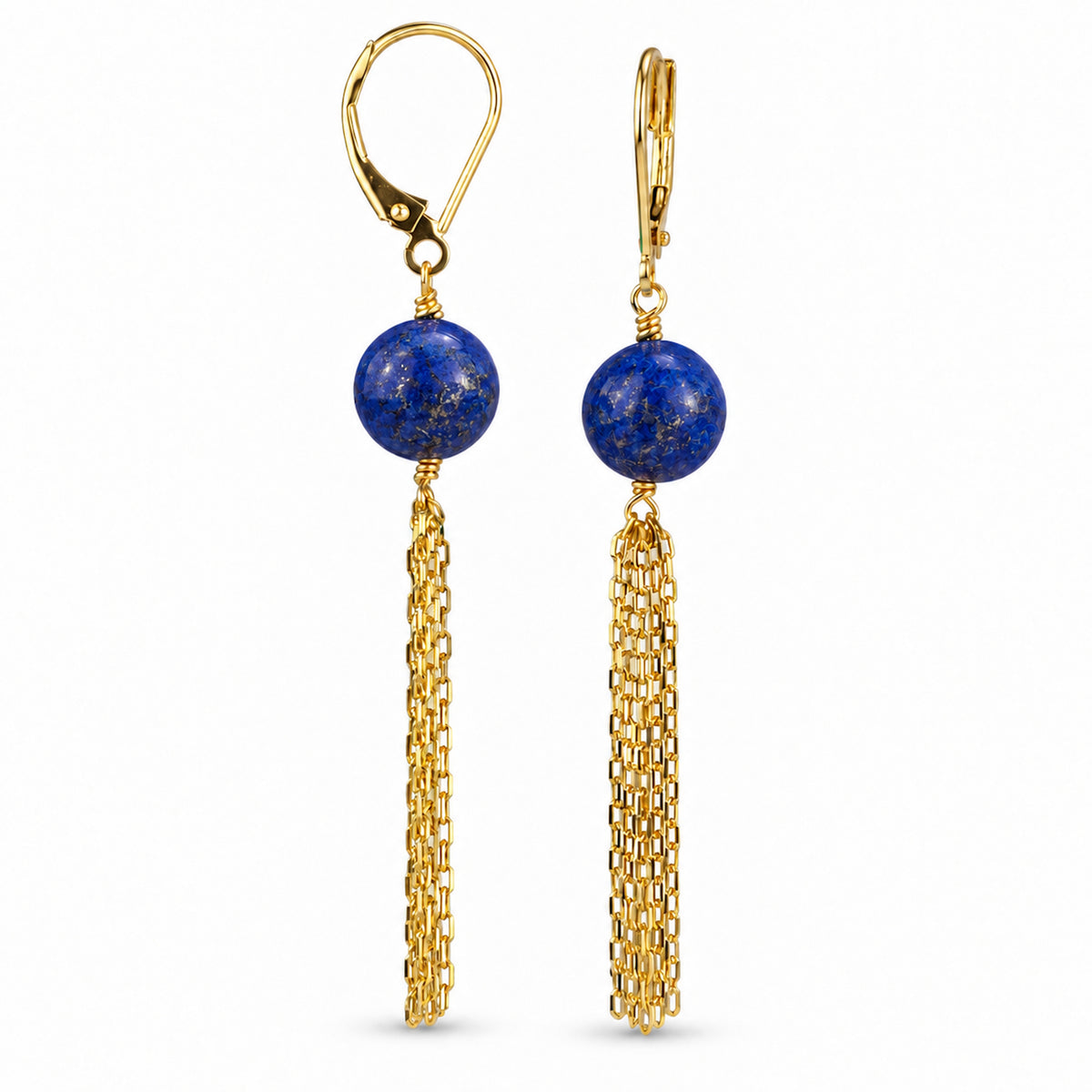 14k Multi gemstones Gold chain Tassel Leverback Earring