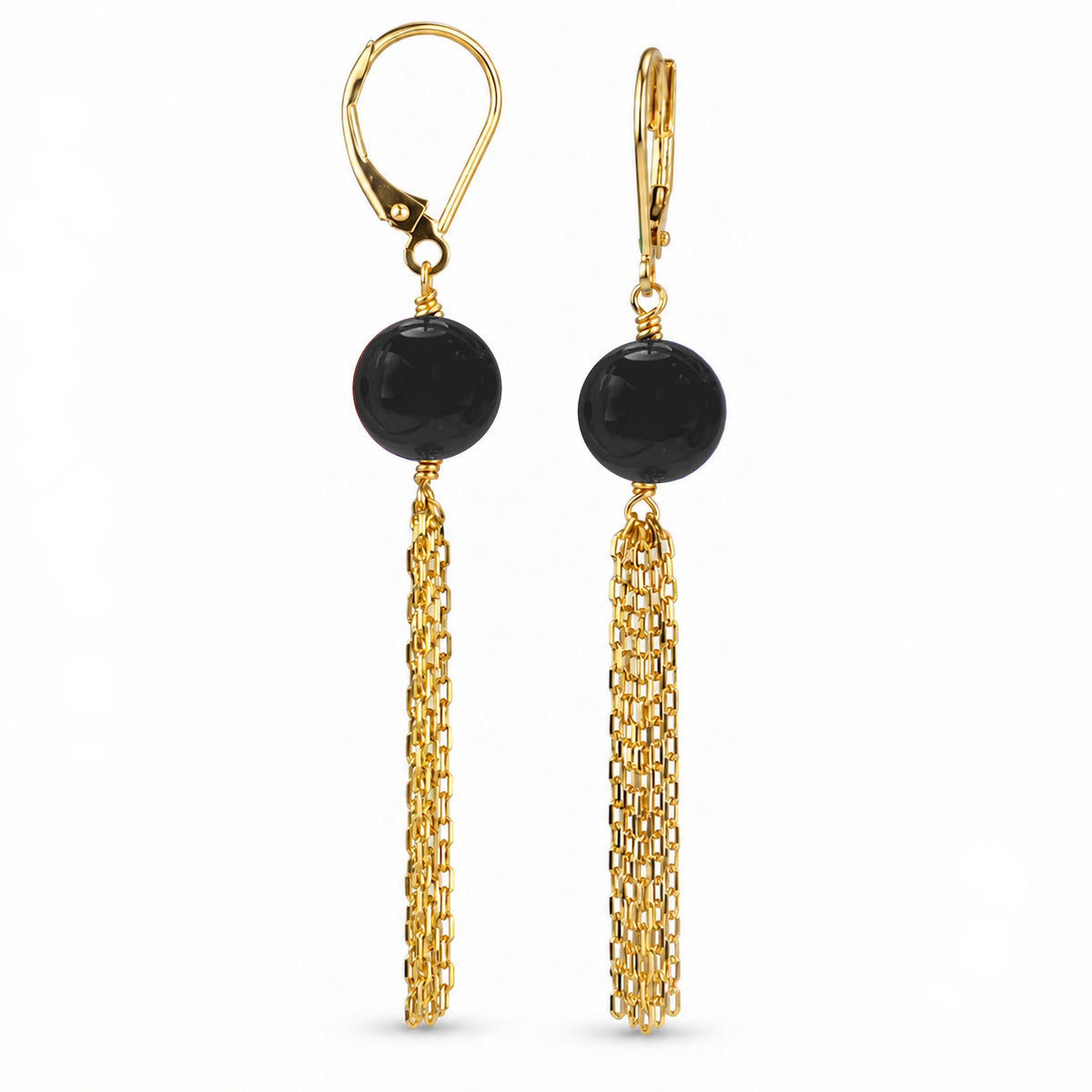 14k Multi gemstones Gold chain Tassel Leverback Earring