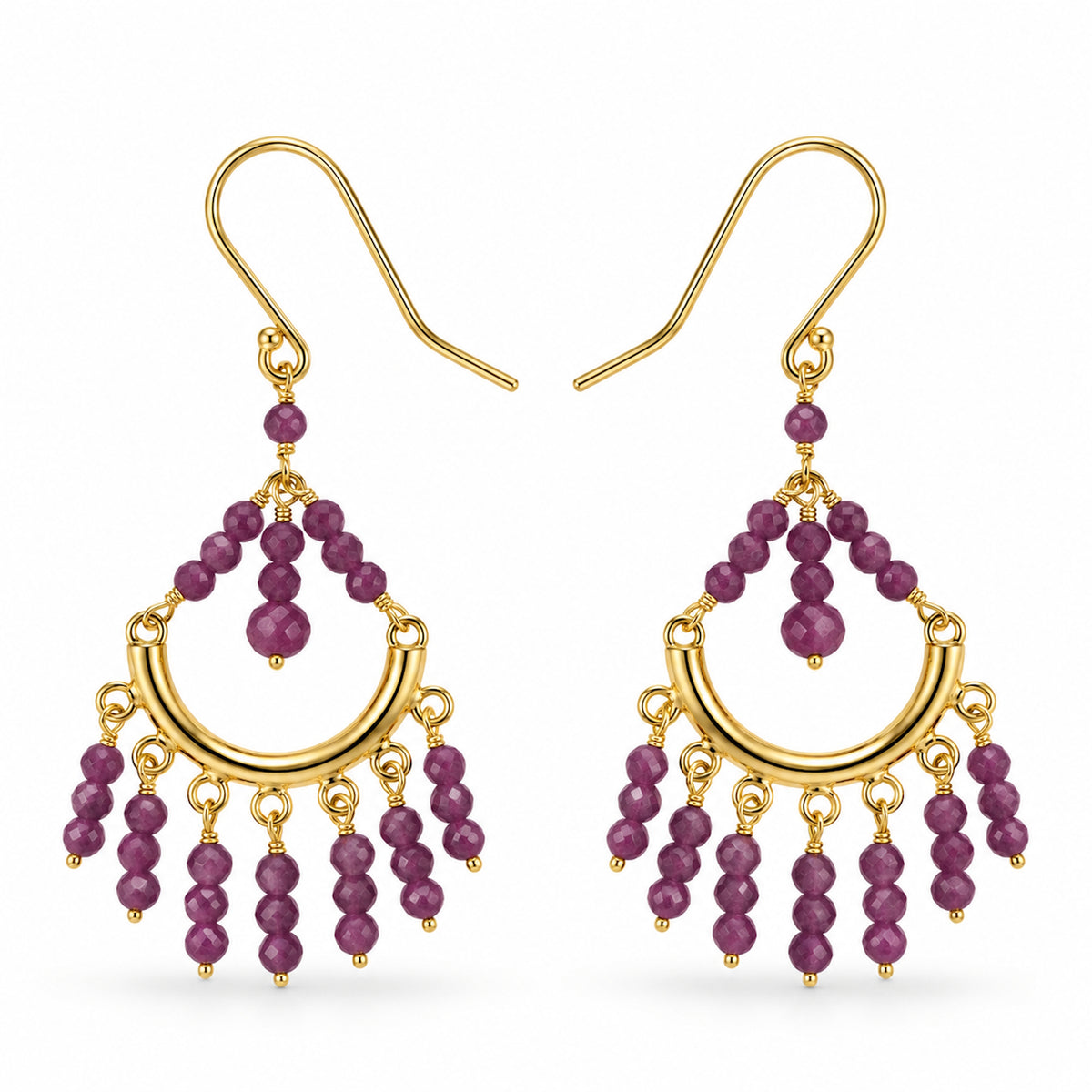 14k Dyed Ruby, Emerald or Sapphire Chandelier Hook Earring