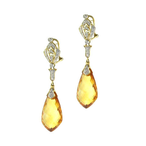 14k Citrine Diamond Drop Earring
