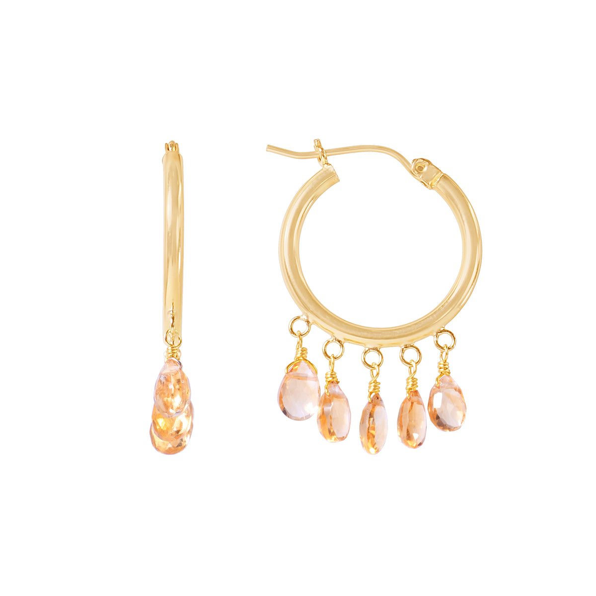 14k Citrine Drop Hoop Earring
