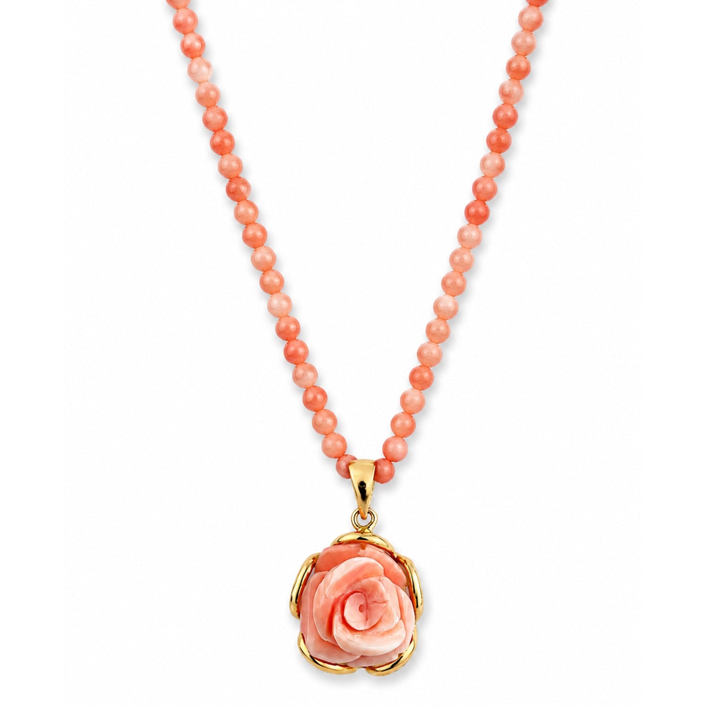 14k Pink Coral Rose Pendant Necklace
