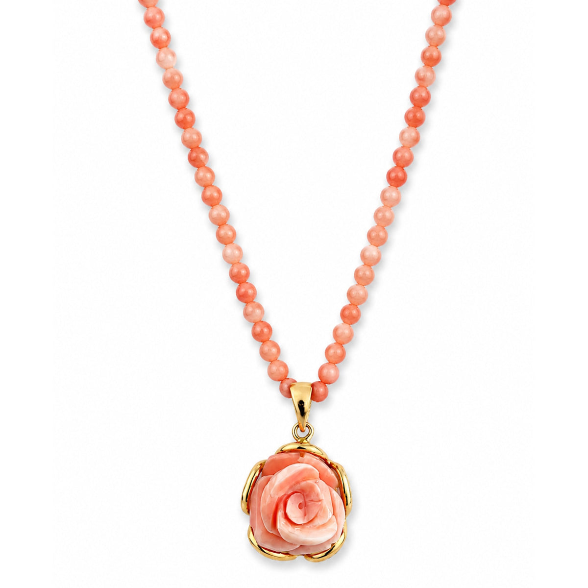 14k Pink Coral Rose Pendant Necklace