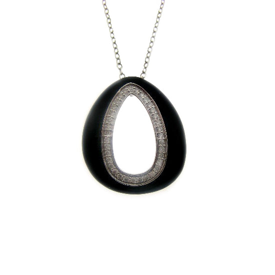 14k Black Onyx Diamond Open Shape Pendant Necklace