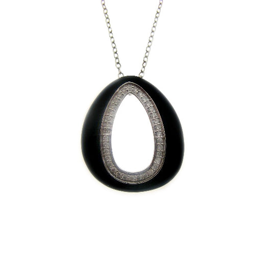 14k Black Onyx Diamond Open Shape Pendant Necklace