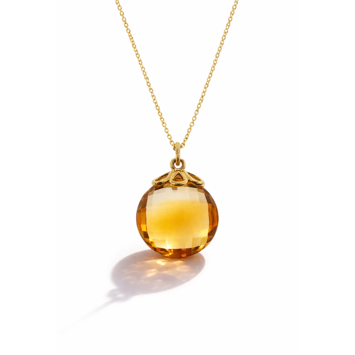14k Citrine Briolette Ball Pendant Necklace