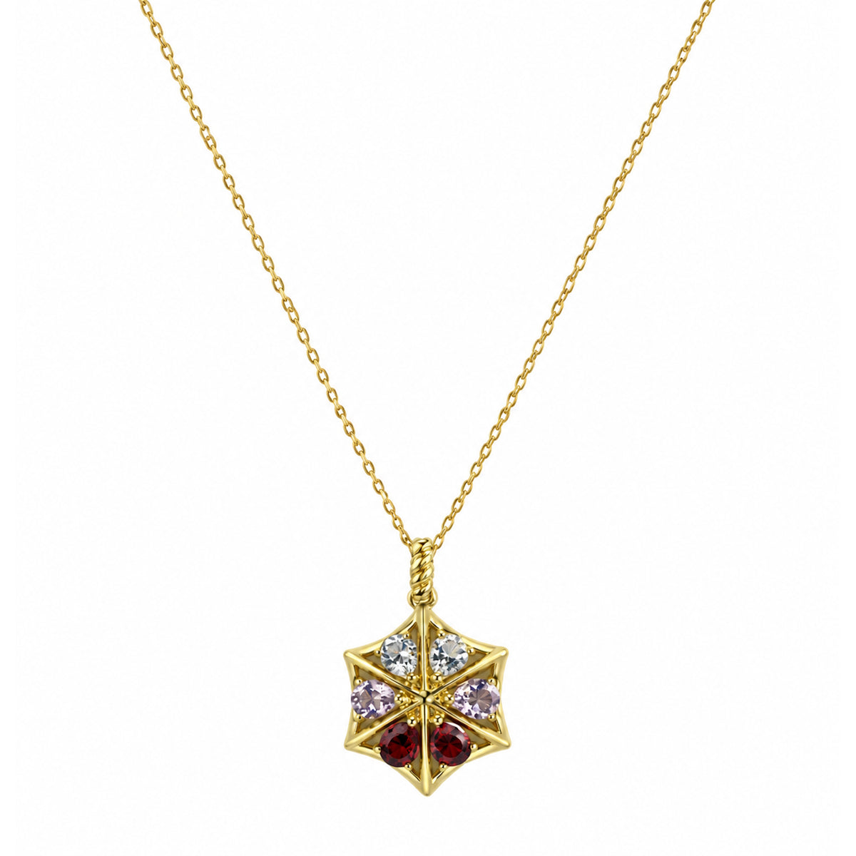 14k Garnet Pink Amethyst  White Topaz Pendant Necklace