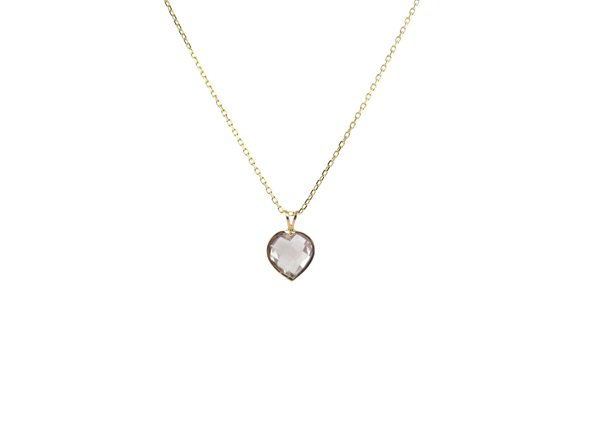 14k Rose Quartz Heart Pendant Necklace 17"