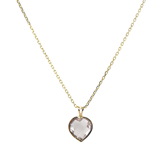 14k Rose Quartz Heart Pendant Necklace 17"