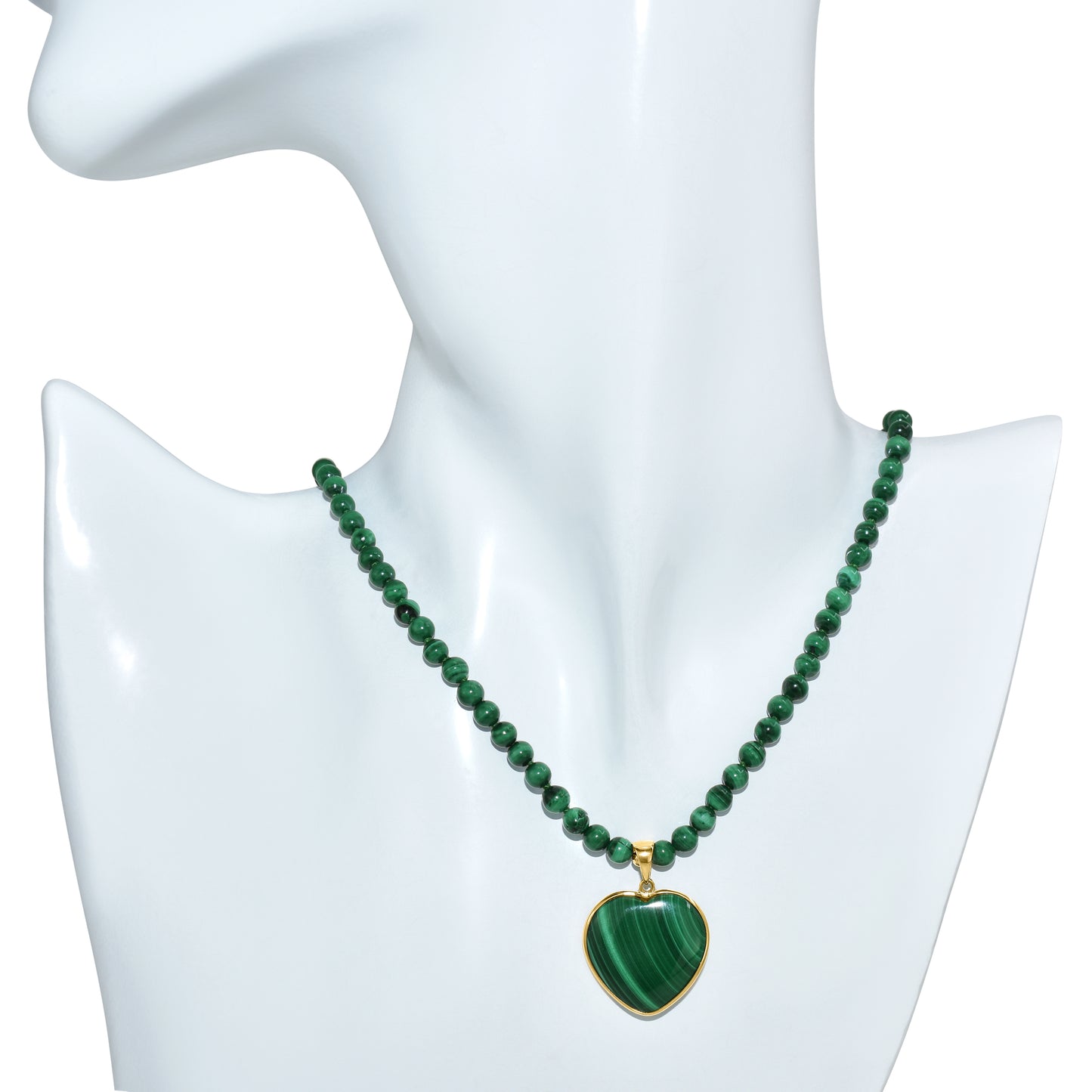 14k Heart Shaped Malachite Bezel Pendant Necklace