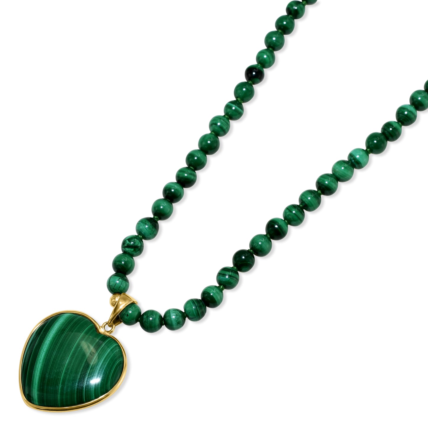 14k Heart Shaped Malachite Bezel Pendant Necklace