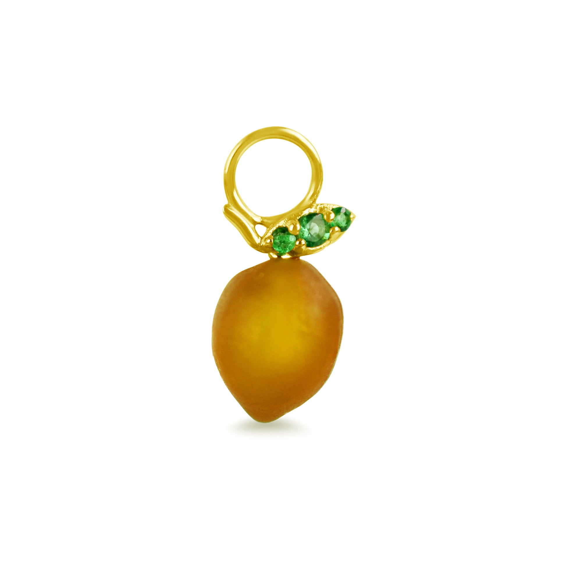 14k Yellow Agate & Green Emerald Lemon Charm