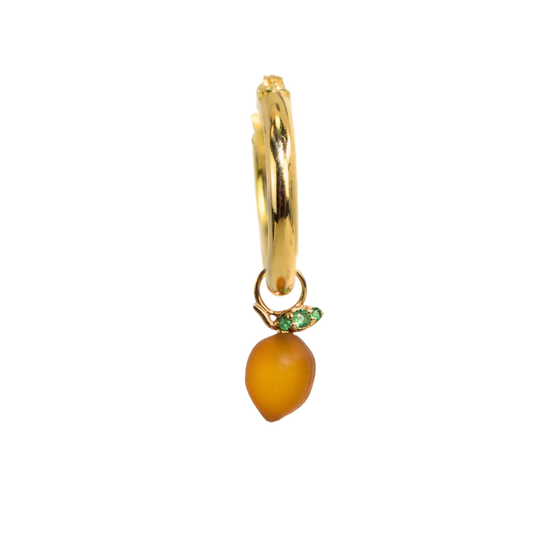 14k Yellow Agate & Green Emerald Lemon Charm