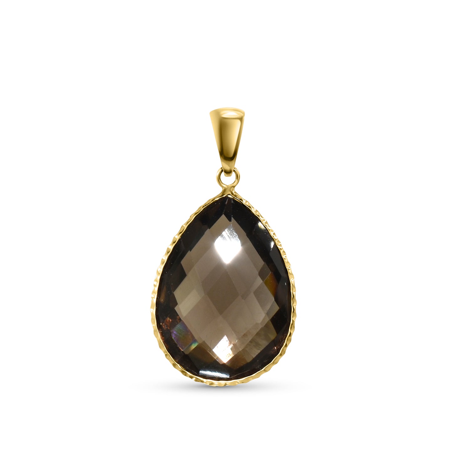14k Smoky Quartz Pear Fancy Bezel Pendant only