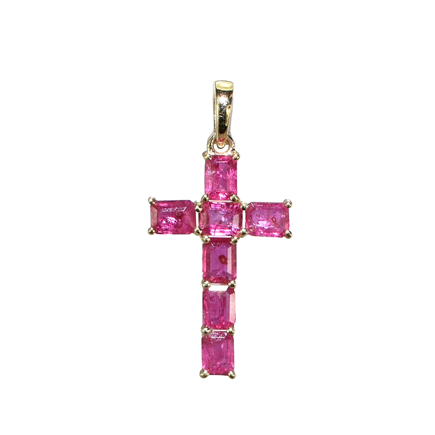 14k Cross Pendant with 7 Prong-Set Gemstones