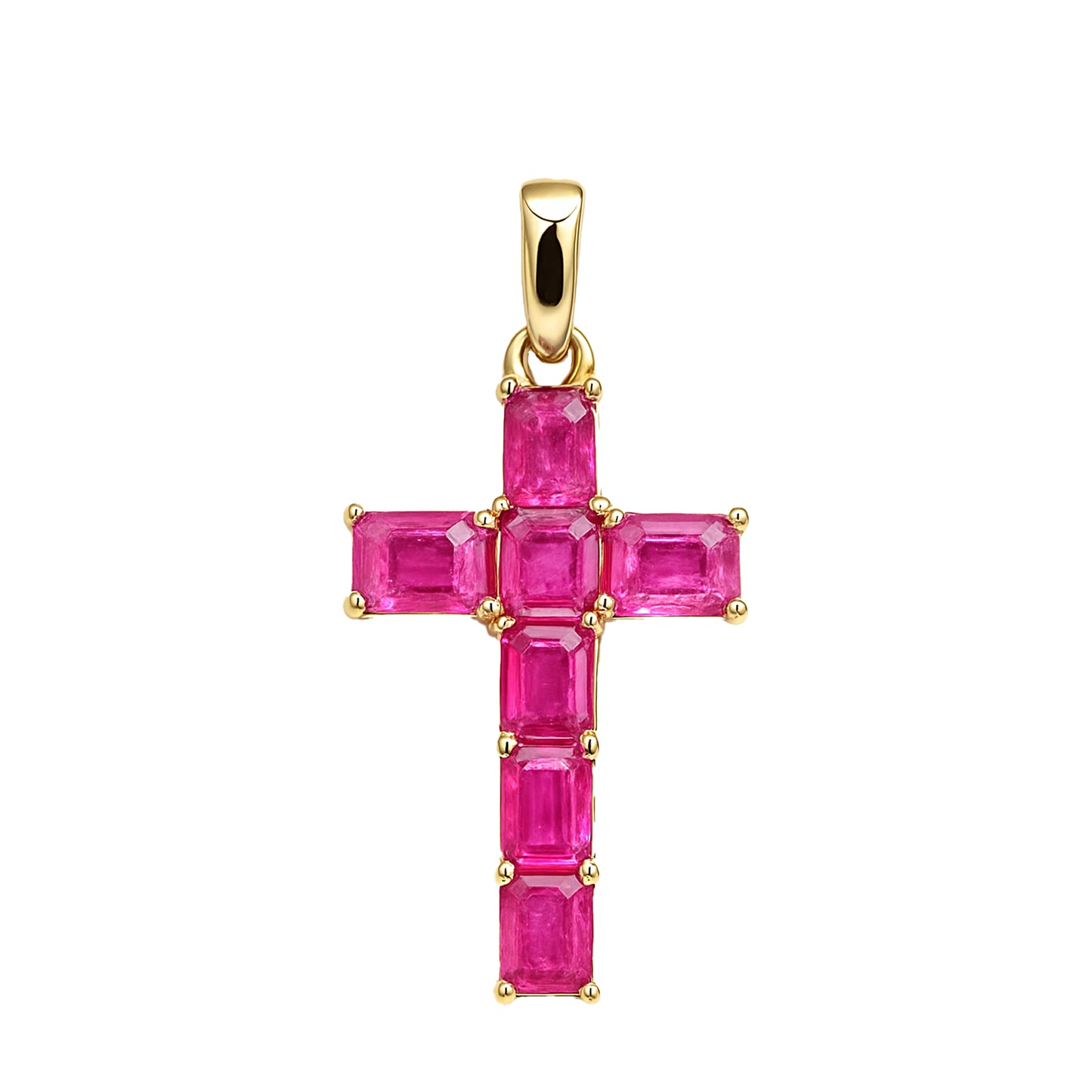 14k Cross Pendant with 7 Prong-Set Gemstones