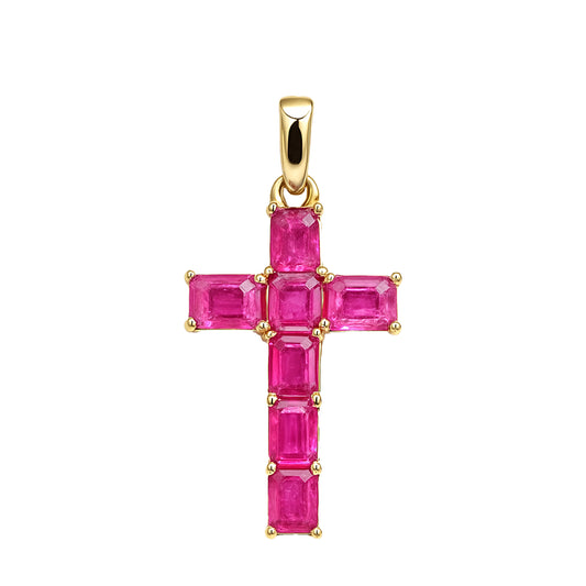 14k Cross Pendant with 7 Prong-Set Gemstones