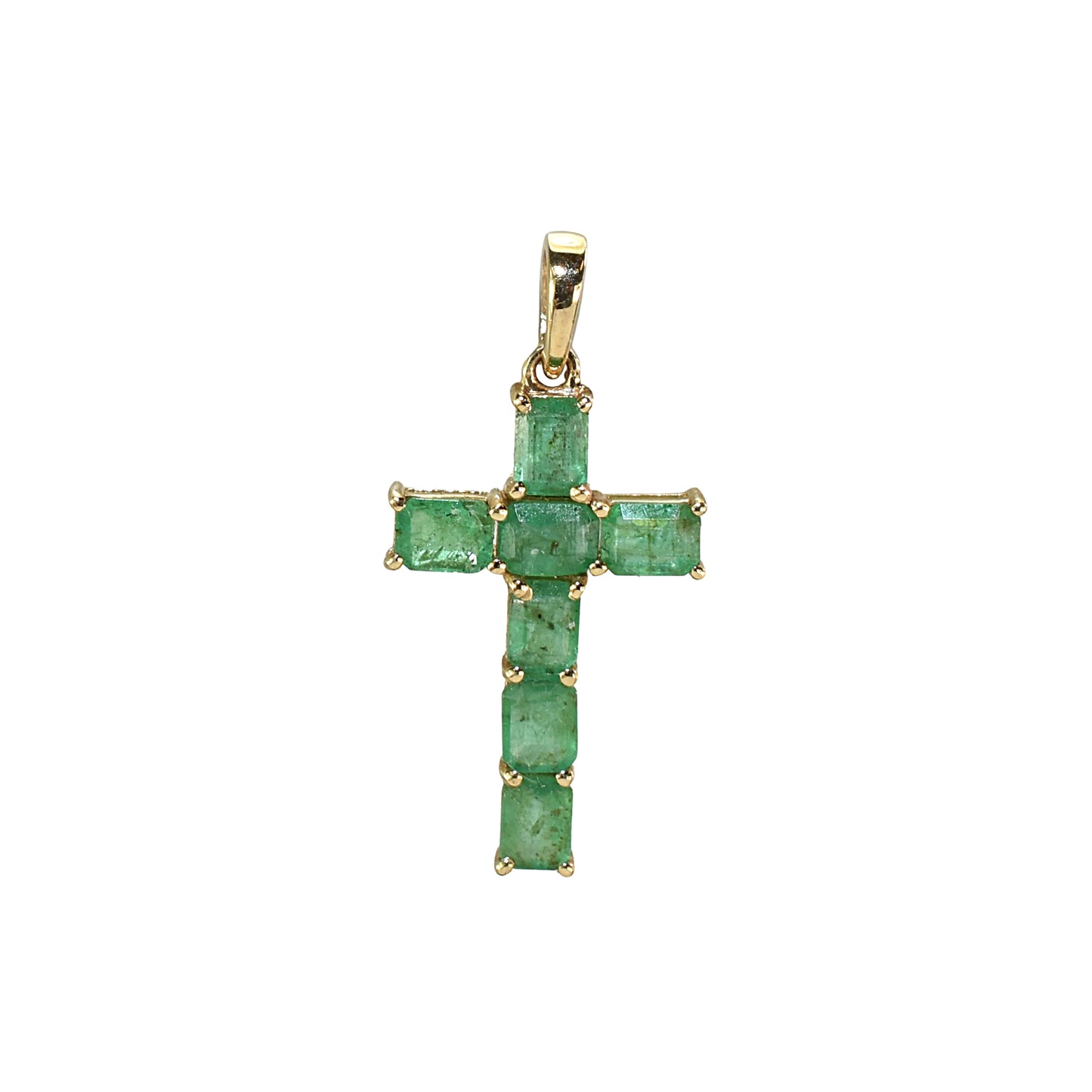 14k Cross Pendant with 7 Prong-Set Gemstones