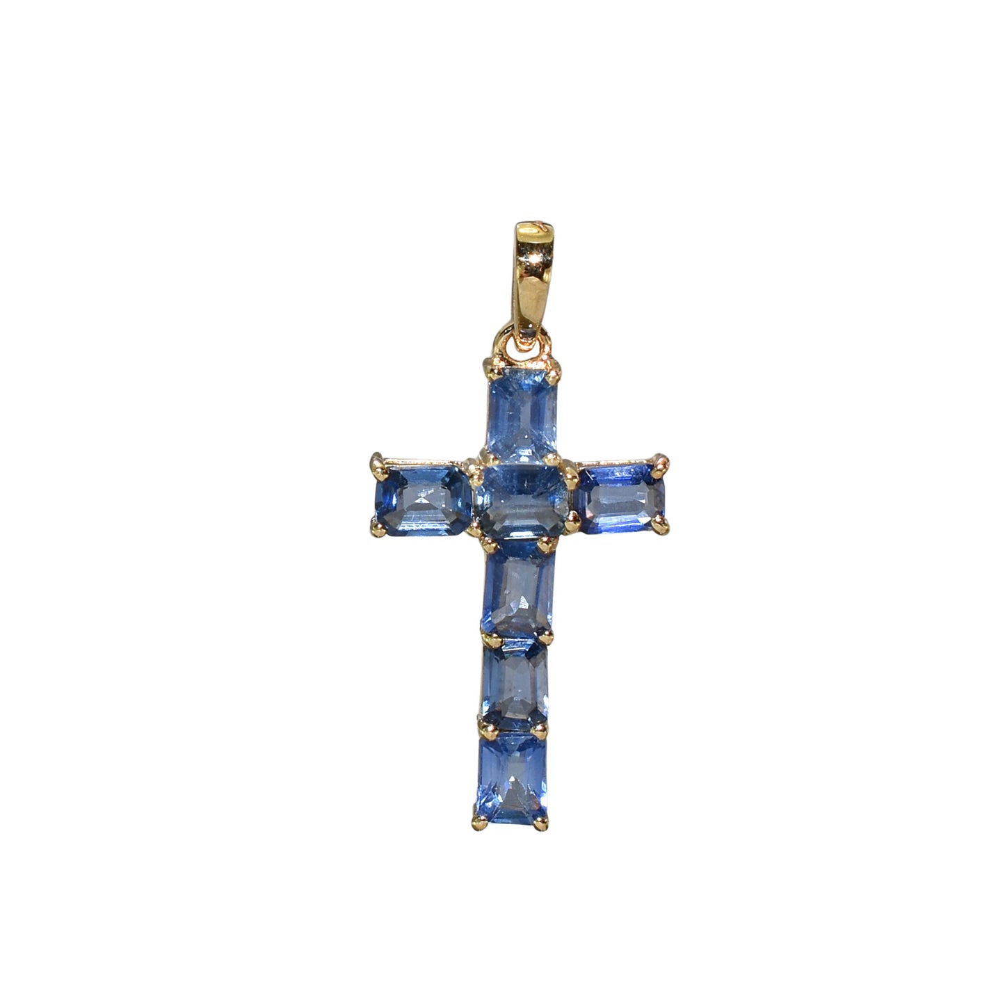 14k Cross Pendant with 7 Prong-Set Gemstones
