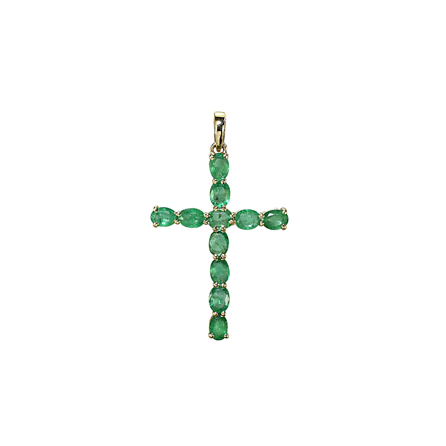 14k Cross Pendant with 11 Prong-Set Gemstones