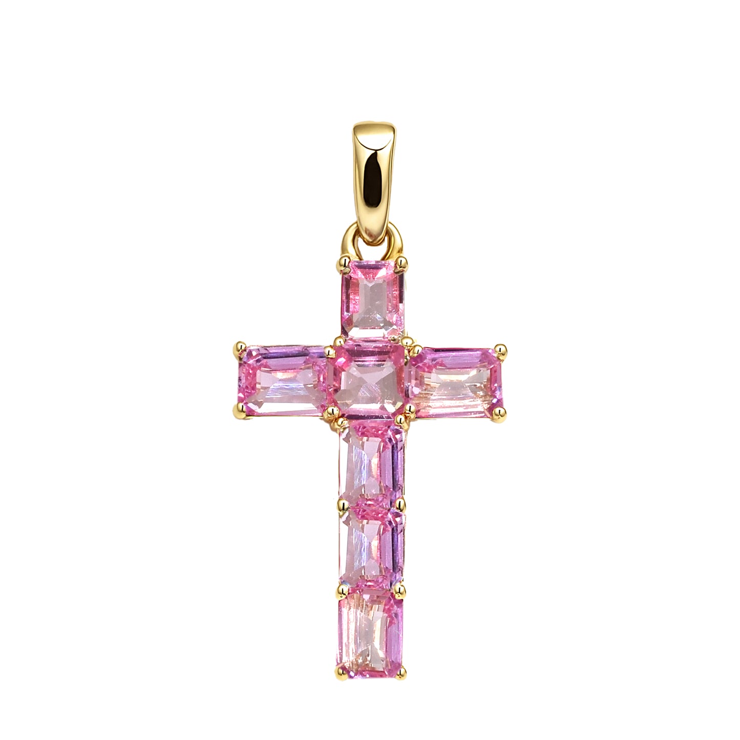 14k Pink Sapphire Cross Pendant