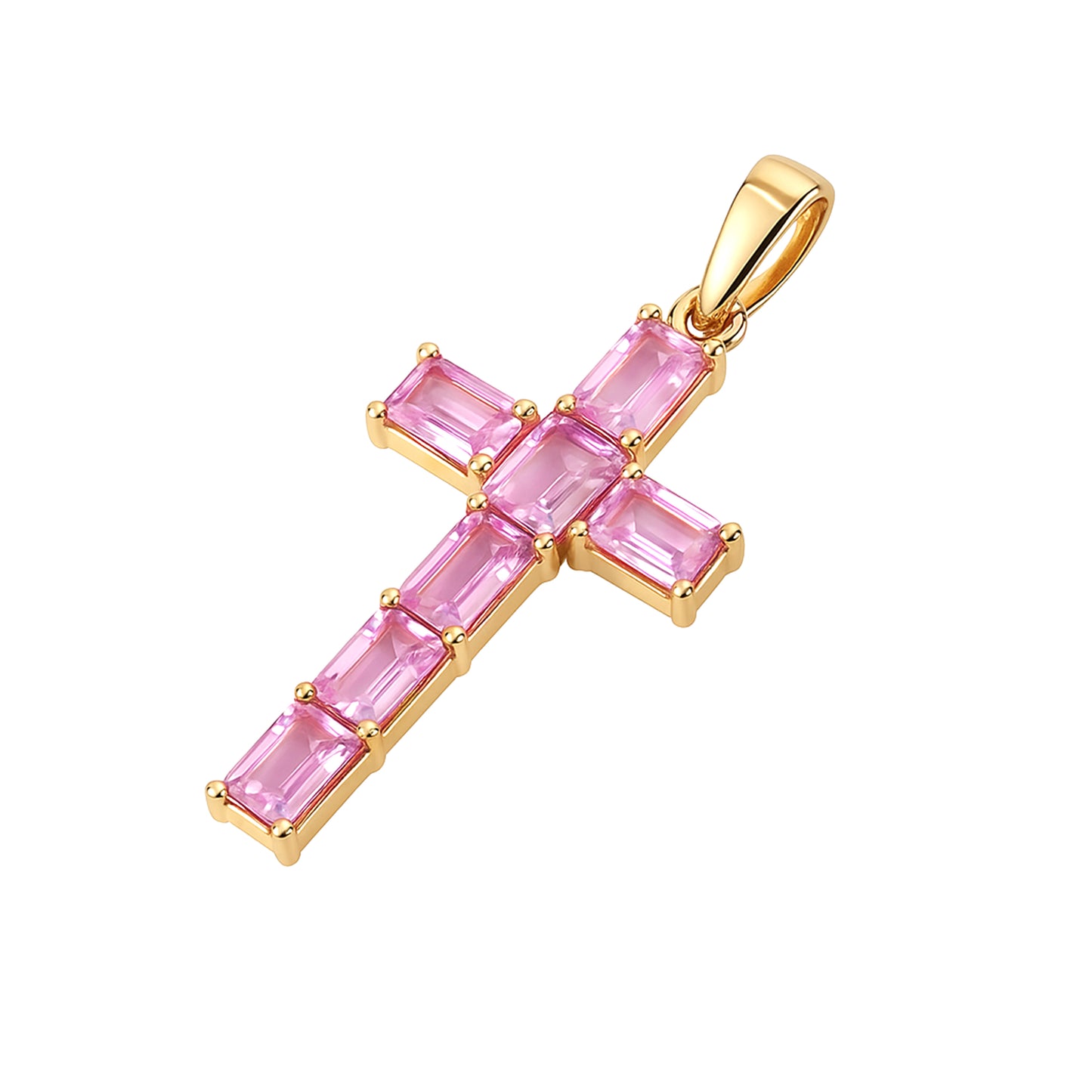 14k Pink Sapphire Cross Pendant