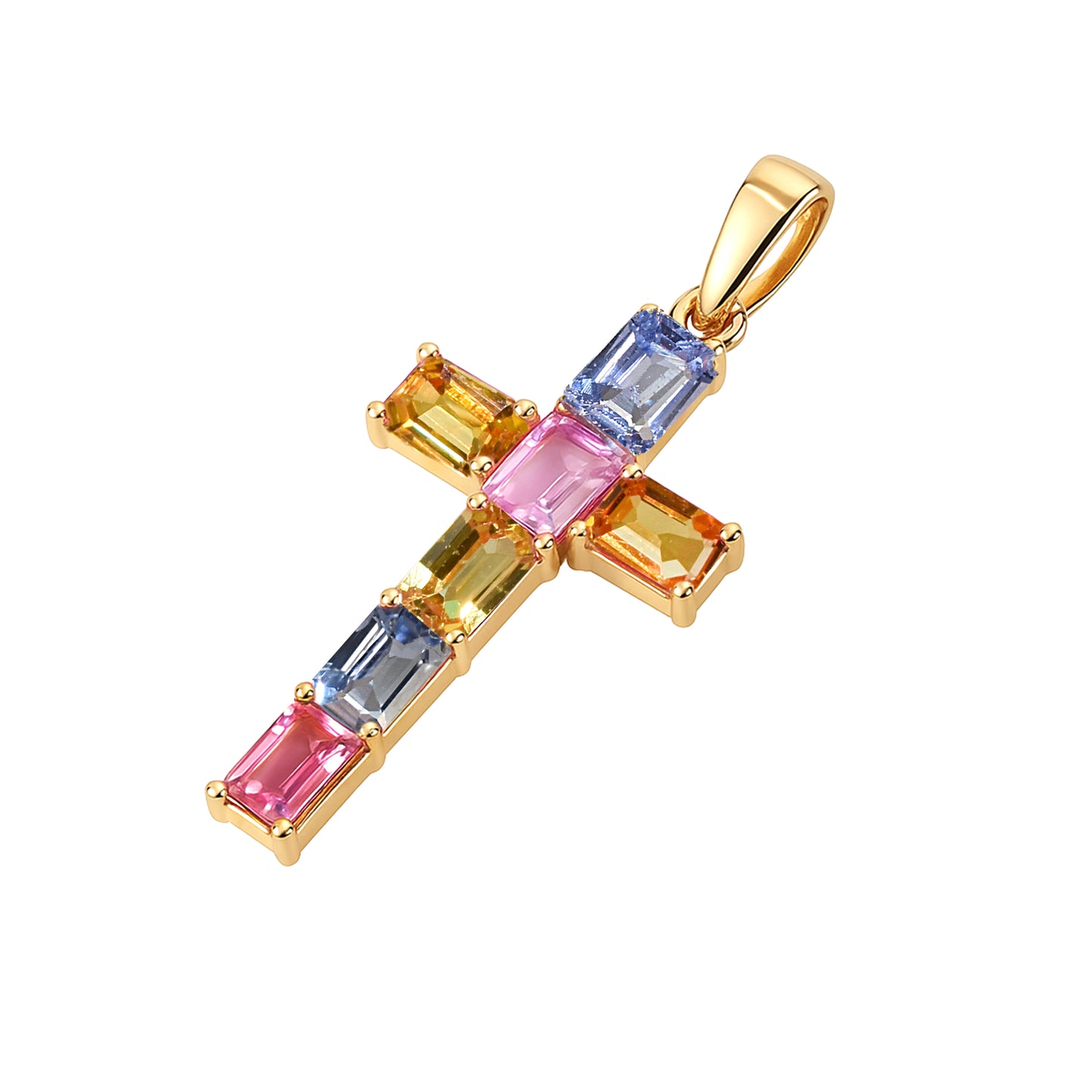 14k Multi Sapphire Cross Pendant