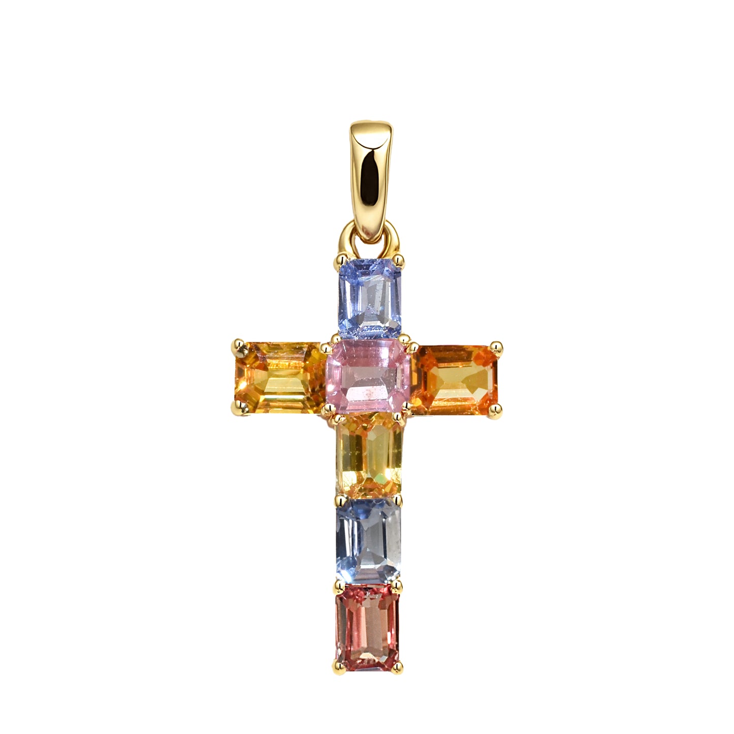 14k Multi Sapphire Cross Pendant