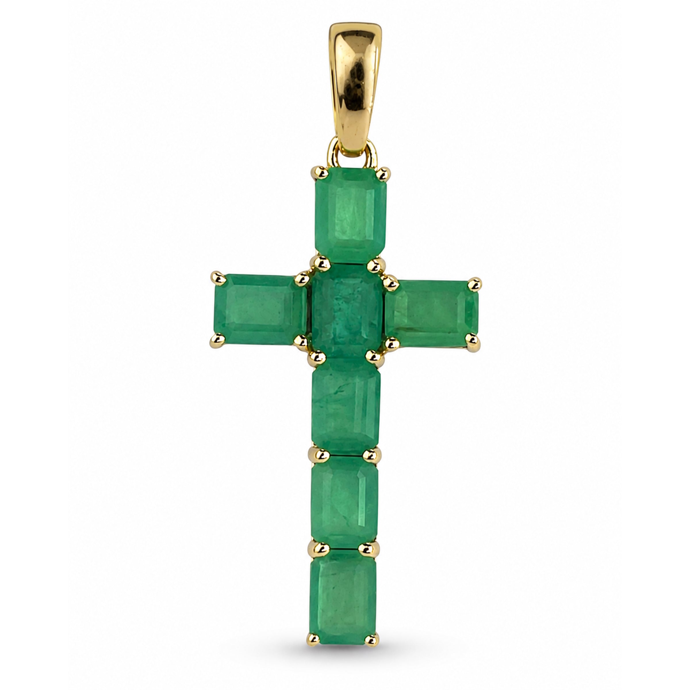 14k Gold Cross Prong Set Emerald Ruby or Sapphire Pendant