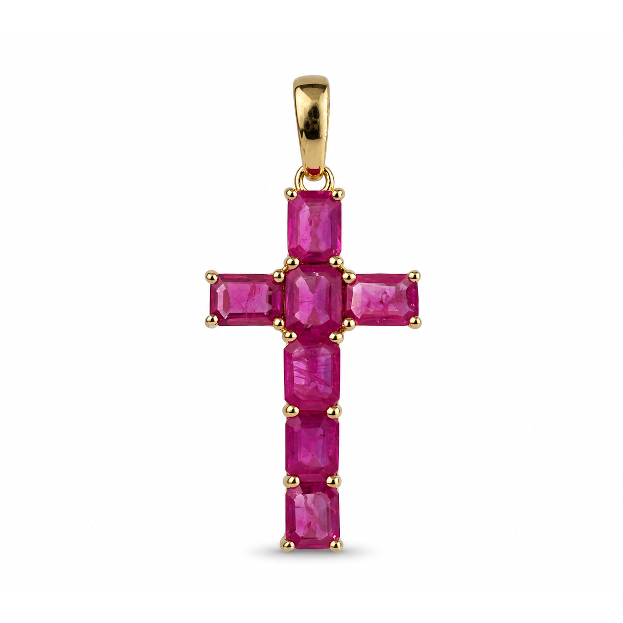 14k Gold Cross Prong Set Emerald Ruby or Sapphire Pendant