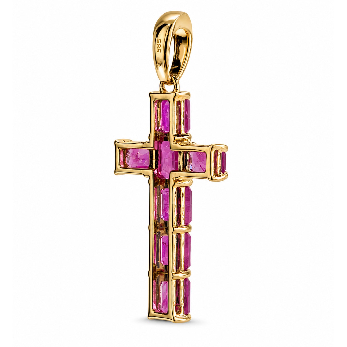 14k Yellow Gold 7 PC Cross Ruby Pendant