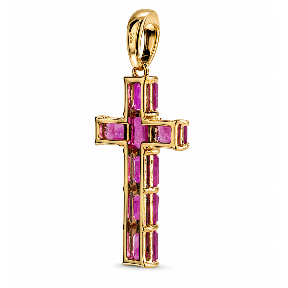 14k Gold Cross Prong Set Emerald Ruby or Sapphire Pendant