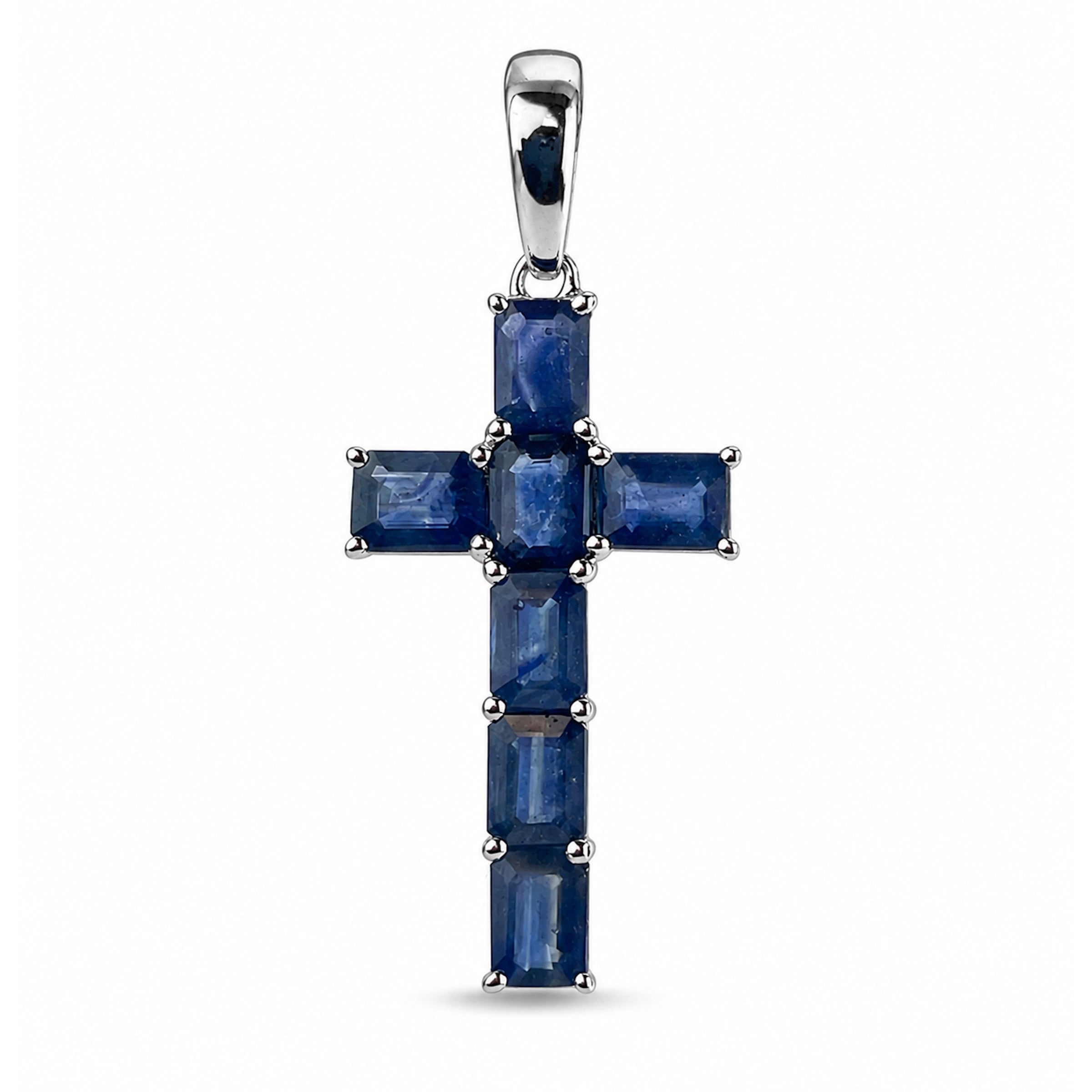 14k Gold Cross Prong Set Emerald Ruby or Sapphire Pendant