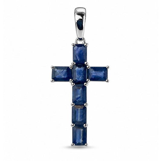 14k White Gold 7 PC Cross Sapphire Pendant