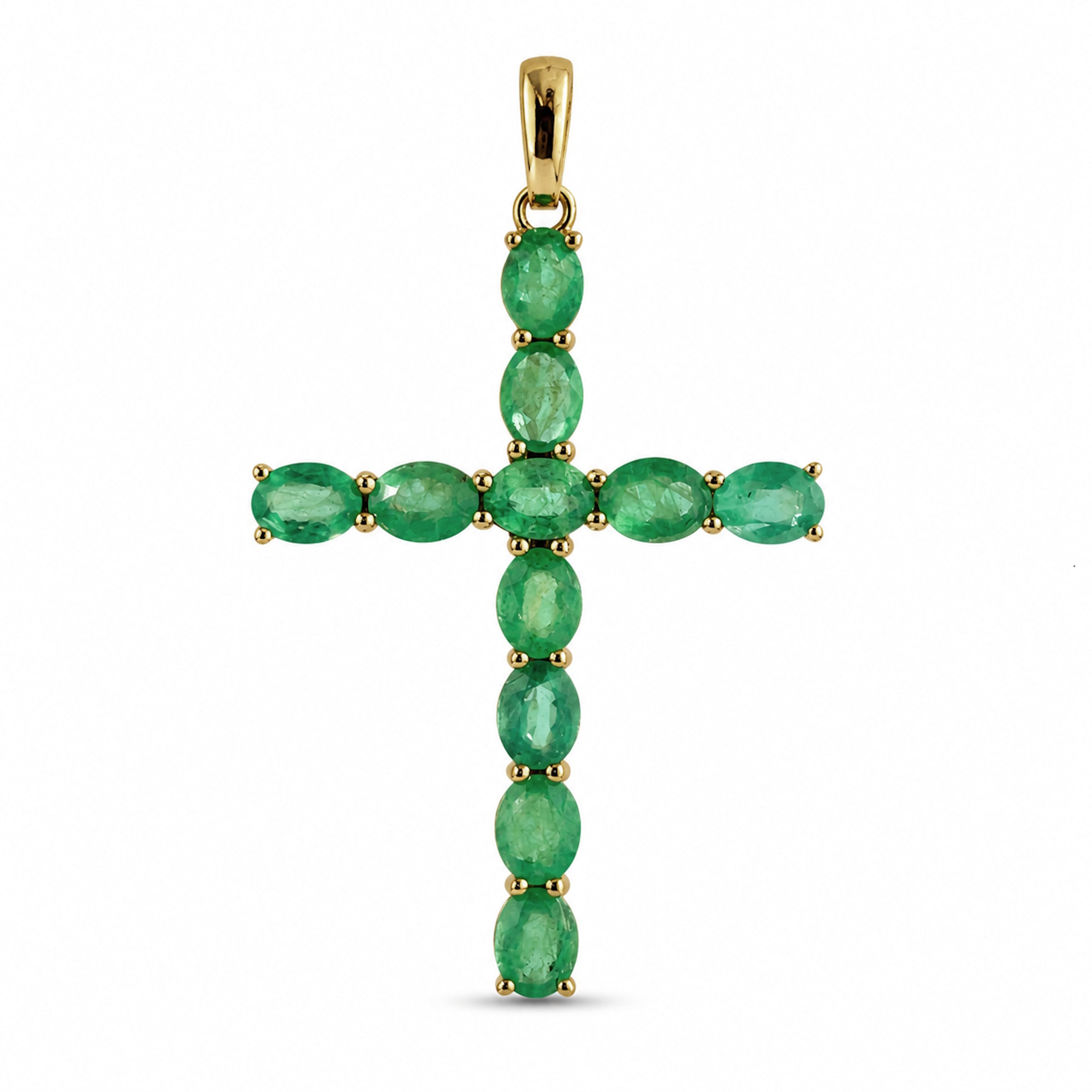 14k Gold Cross Prong Set Emerald Ruby or Sapphire Pendant