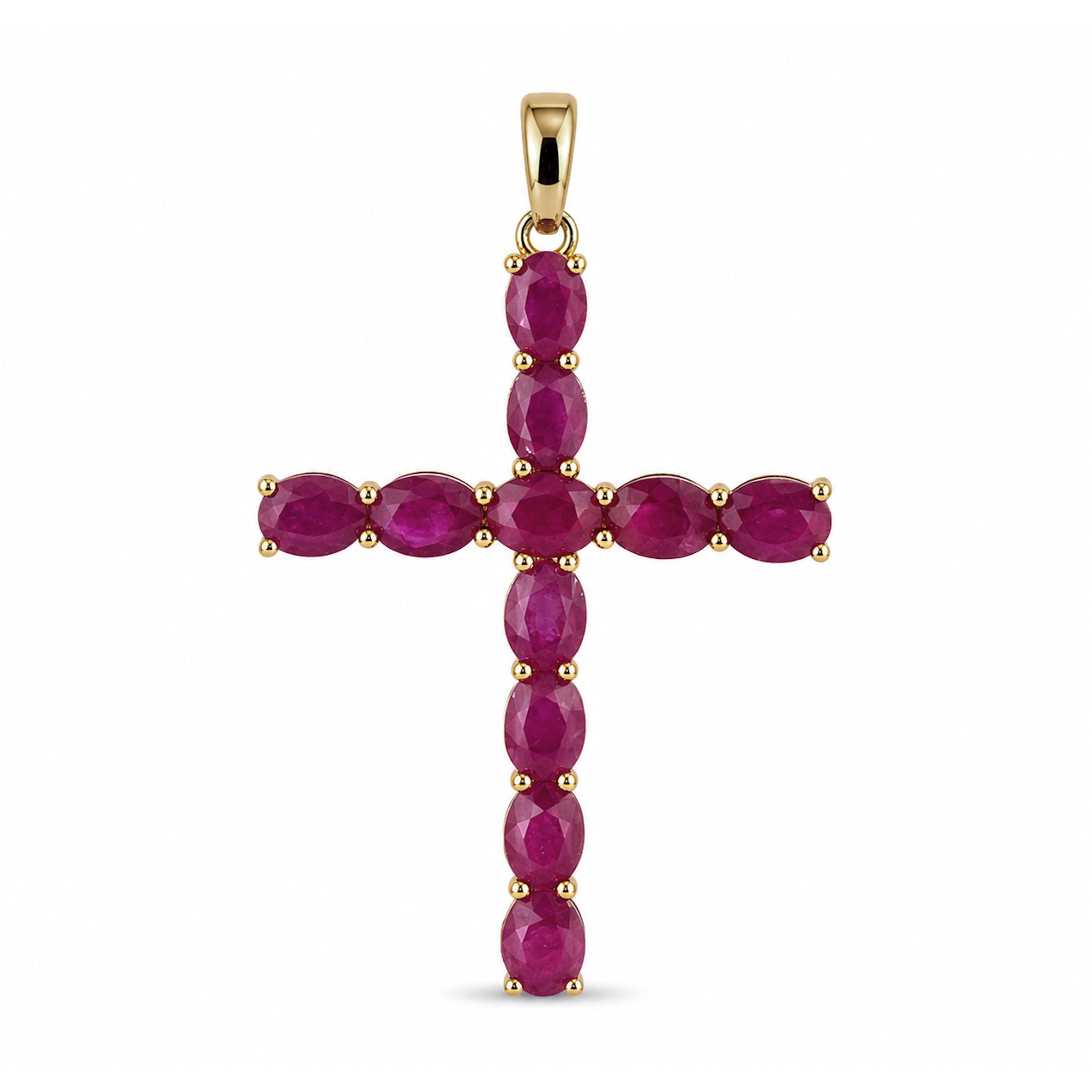 14k Gold Cross Prong Set Emerald Ruby or Sapphire Pendant