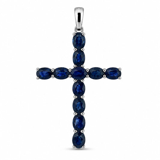 14k White Gold 11 PC Cross Sapphire Pendant