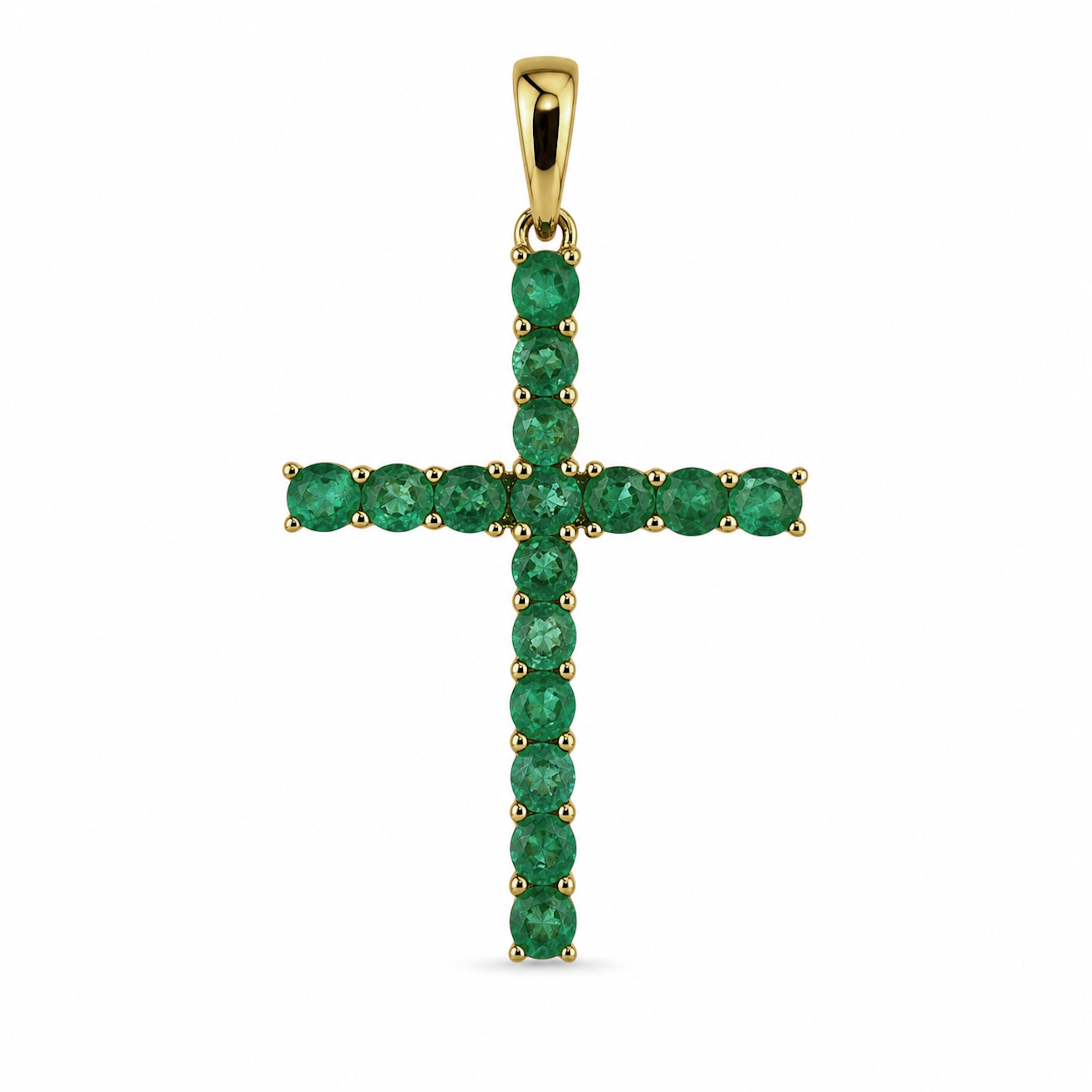 14k Gold Cross Prong Set Emerald Ruby or Sapphire Pendant